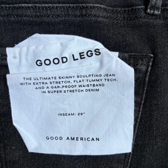 Good American Good Legs Raw Hem High Rise Black Denim Skinny Jeans 6 28 NWT - Picture 8 of 16